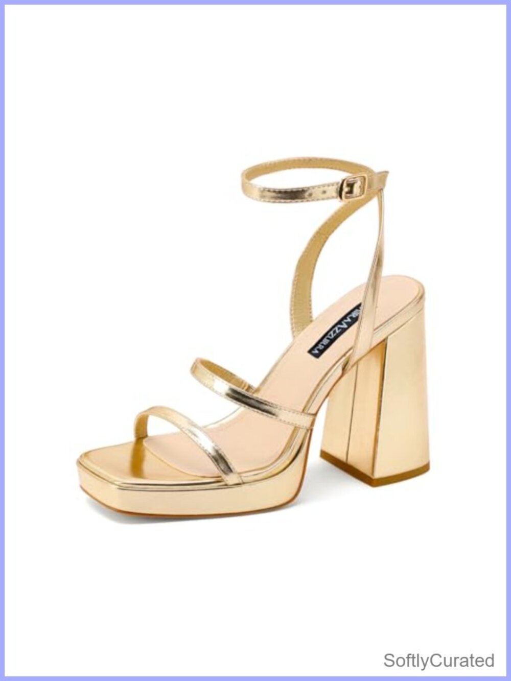 Faux Leather Platform Heeled Sandals with Chunky Heel and Ankle Strap